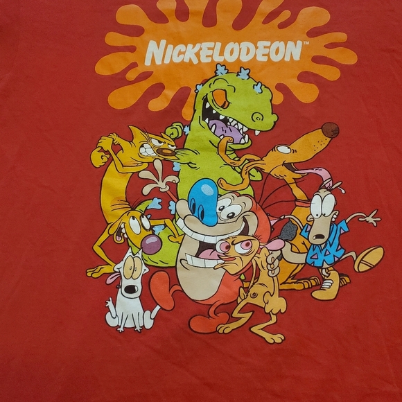 Nickelodeon T-shirt Red Mens Sz L Ren And Stimpy, Rugrats, Catdog Rocco, Reptar - Picture 3 of 4